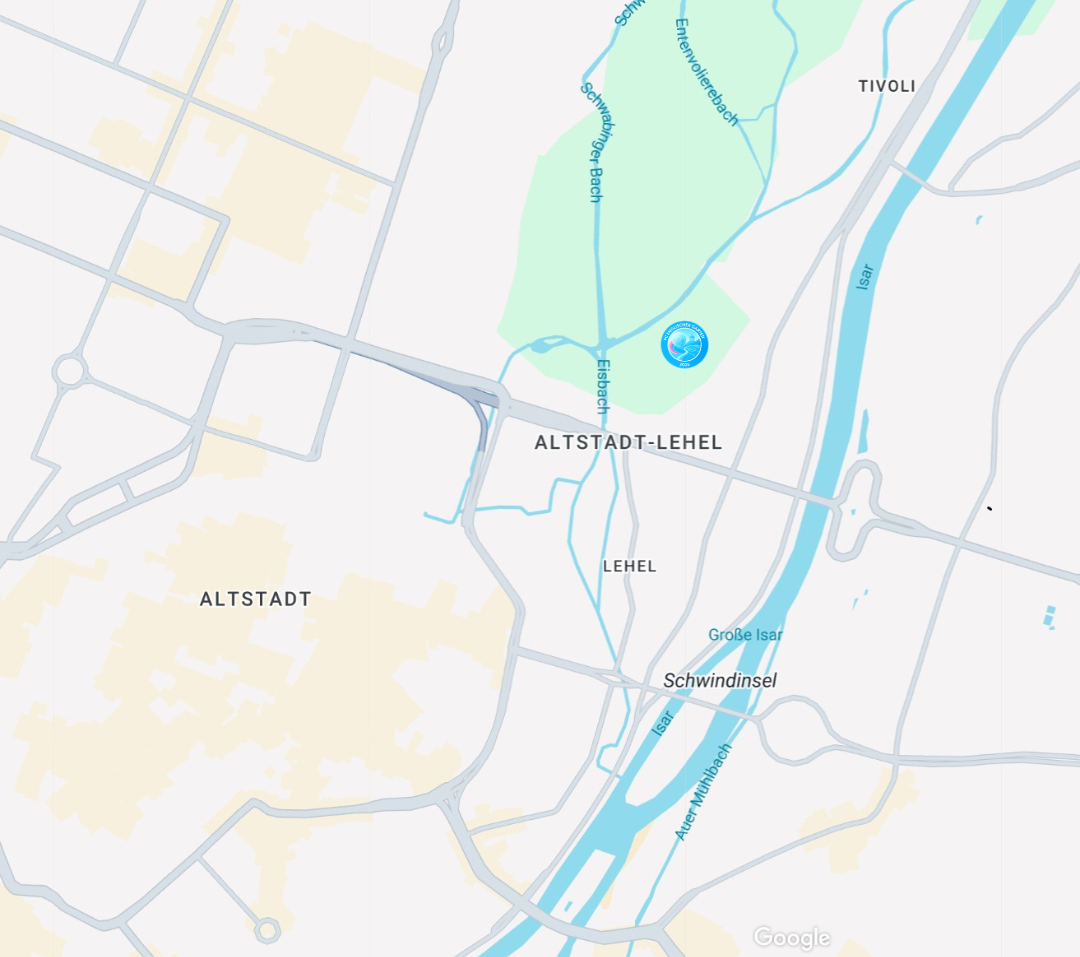 Karte von München mit dem markierten Standort der Sportanlage.